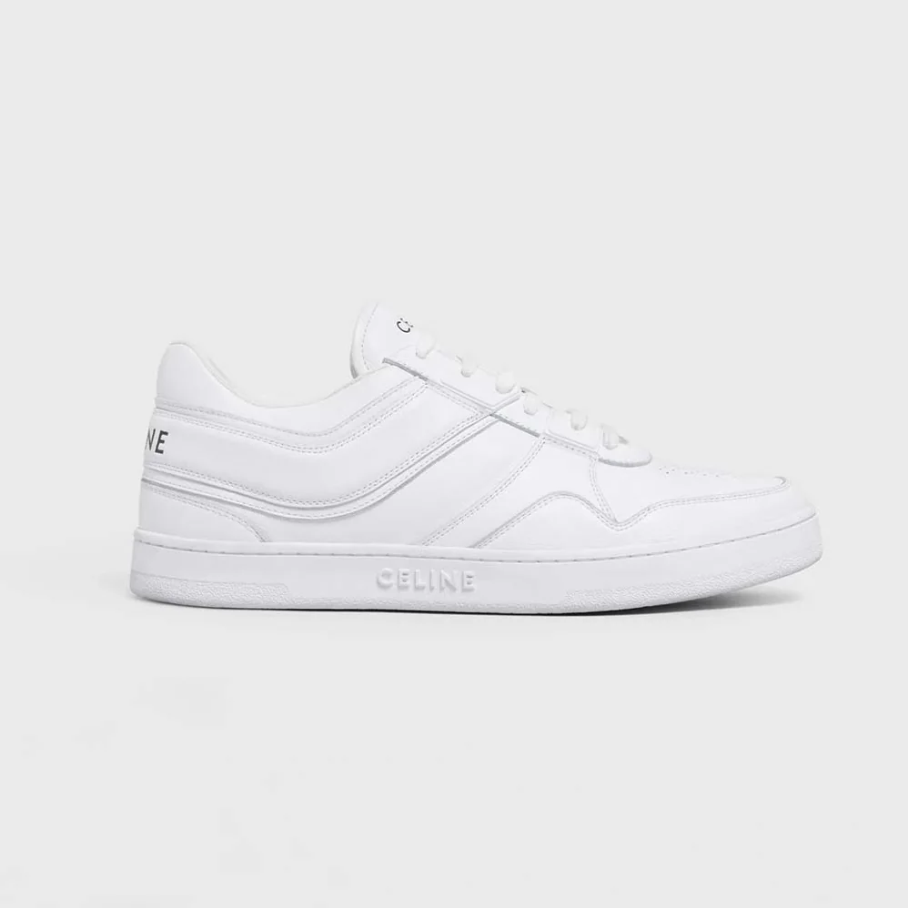 Celine Trainer Low Lace-up Sneaker in Calfskin for Women in White Celine Trainer Low Lace-up Sneaker in Calfskin for Women in White