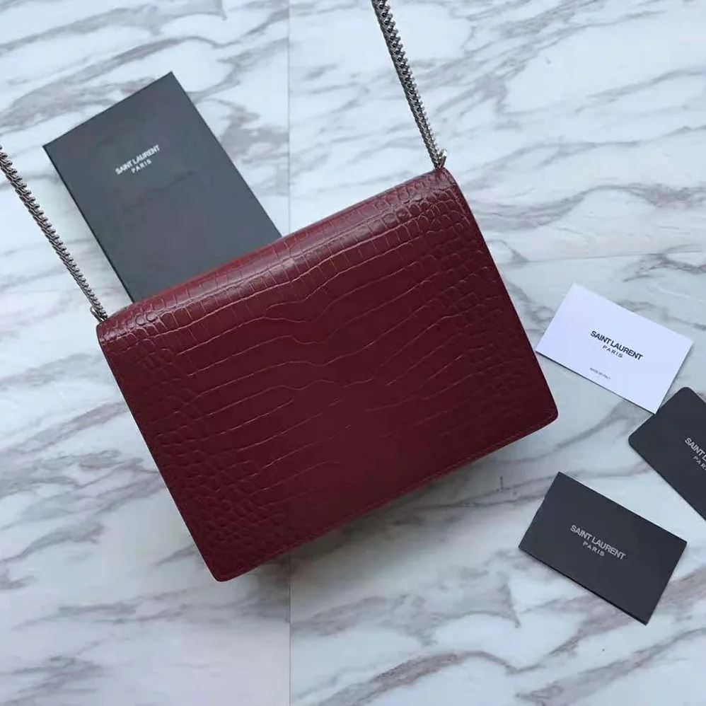 Saint Laurent YSL Cassandra Monogram Clasp Bag in Crocodile Embossed Shiny Leather for Women Saint Laurent YSL Cassandra Monogram Clasp Bag in Crocodile Embossed Shiny Leather for Women