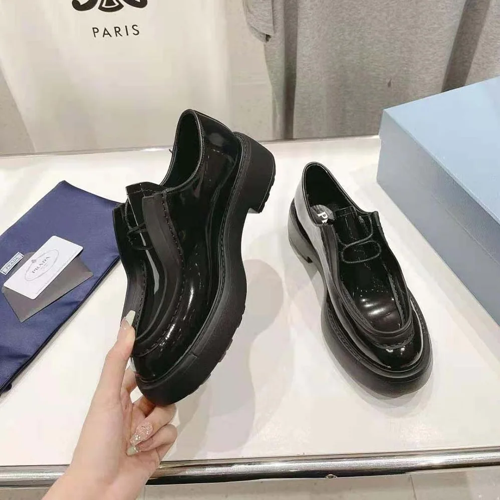 Prada Brushed Leather Lace-up Shoes for Women in Black Prada Brushed Leather Lace-up Shoes for Women in Black