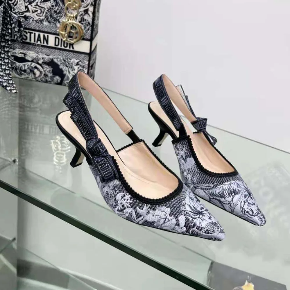 Dior J'Adior Slingback Pump Blue Multicolor Embroidered Denim for Women