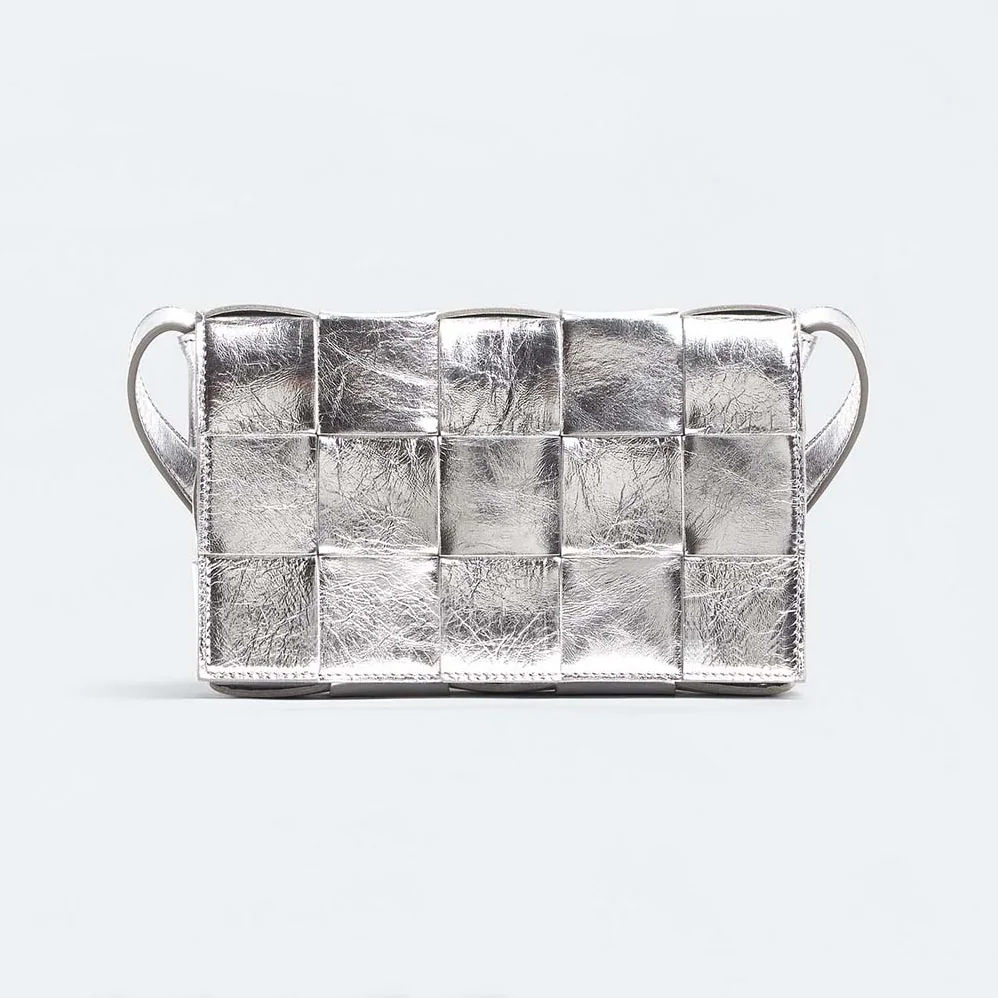Bottega Veneta Cassette Intreccio Laminated Leather Cross for Women in Body Bag