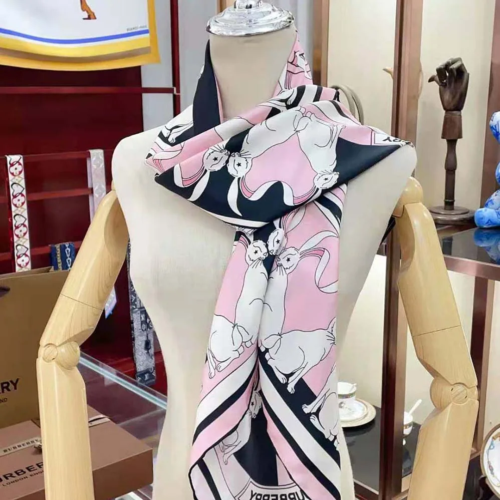 Burberry Rabbit Print Silk Square Scarf for Women in Pink