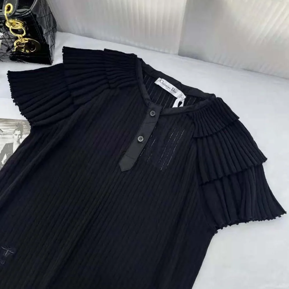 Dior Frilled Top Black Linen Knit for Women Dior Frilled Top Black Linen Knit for Women