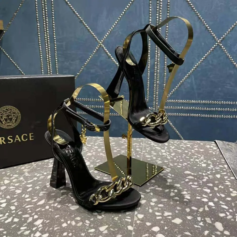 Versace Medusa Chain High Heel Sandals for Women in Black Versace Medusa Chain High Heel Sandals for Women in Black