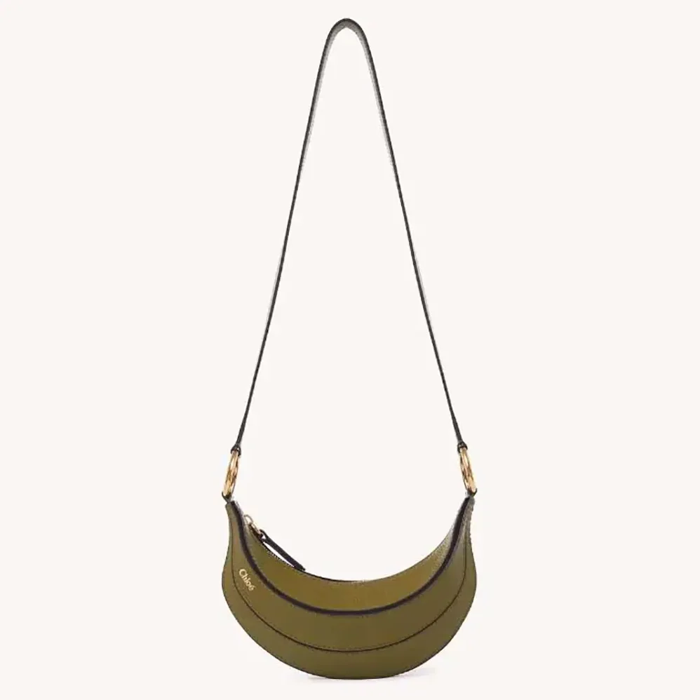 Chloe Banana Cross-body Bag in Grained Calfskin for Women in Dark Green