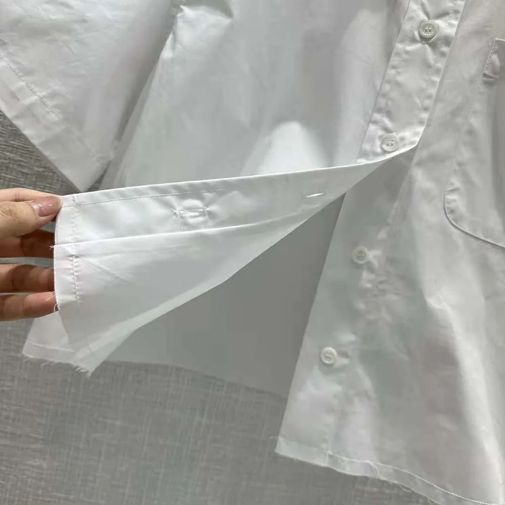 Miu Miu Poplin Shirt with Sartorial Logo Label for Women in White Miu Miu Poplin Shirt with Sartorial Logo Label for Women in White