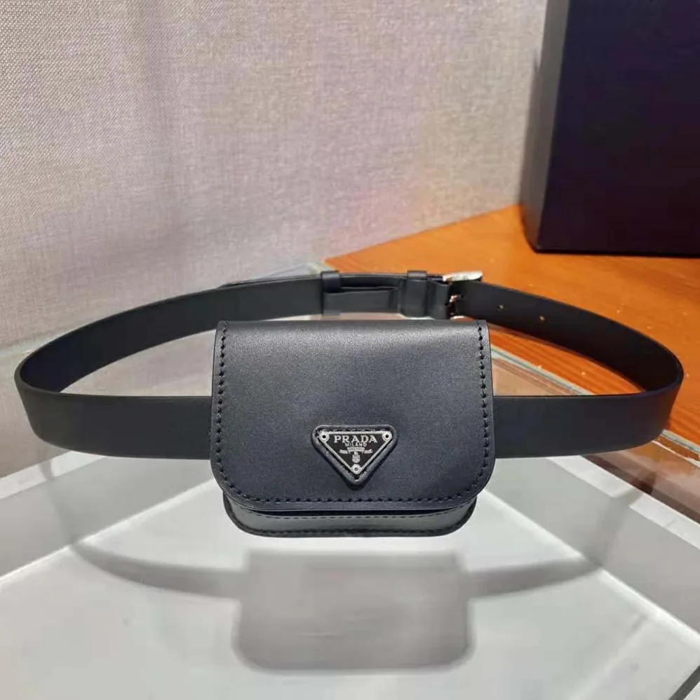Prada Leather Belt With a Hybrid Multifunctional Design for Women in Black