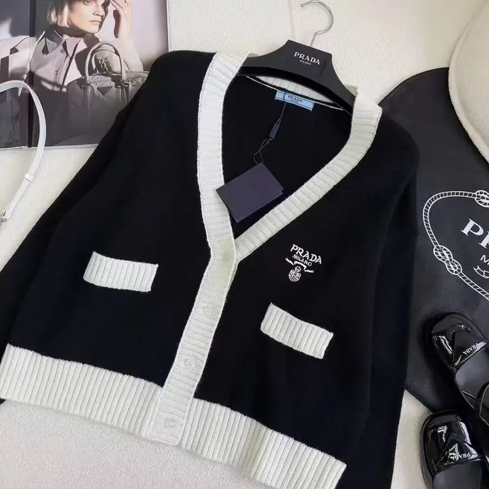 Prada Cashmere and Silk Cardigan for Women in Black Prada Cashmere and Silk Cardigan for Women in Black
