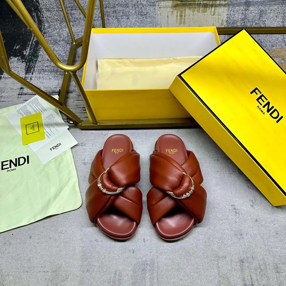 Fendi Feel Sienna Leather Slides for Women Fendi Feel Sienna Leather Slides for Women