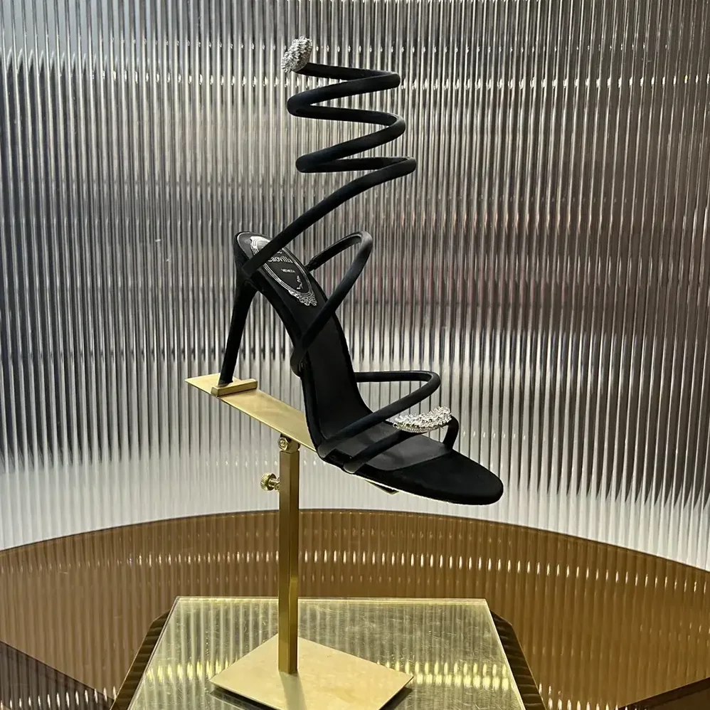 Rene Caovilla Serpente Midnight Black Sandal with Crystals 105 for Women
