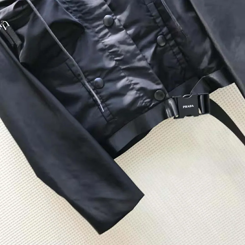 Prada Re-Nylon Gabardine Hooded Blouson Jacket for Women in Black Prada Re-Nylon Gabardine Hooded Blouson Jacket for Women in Black