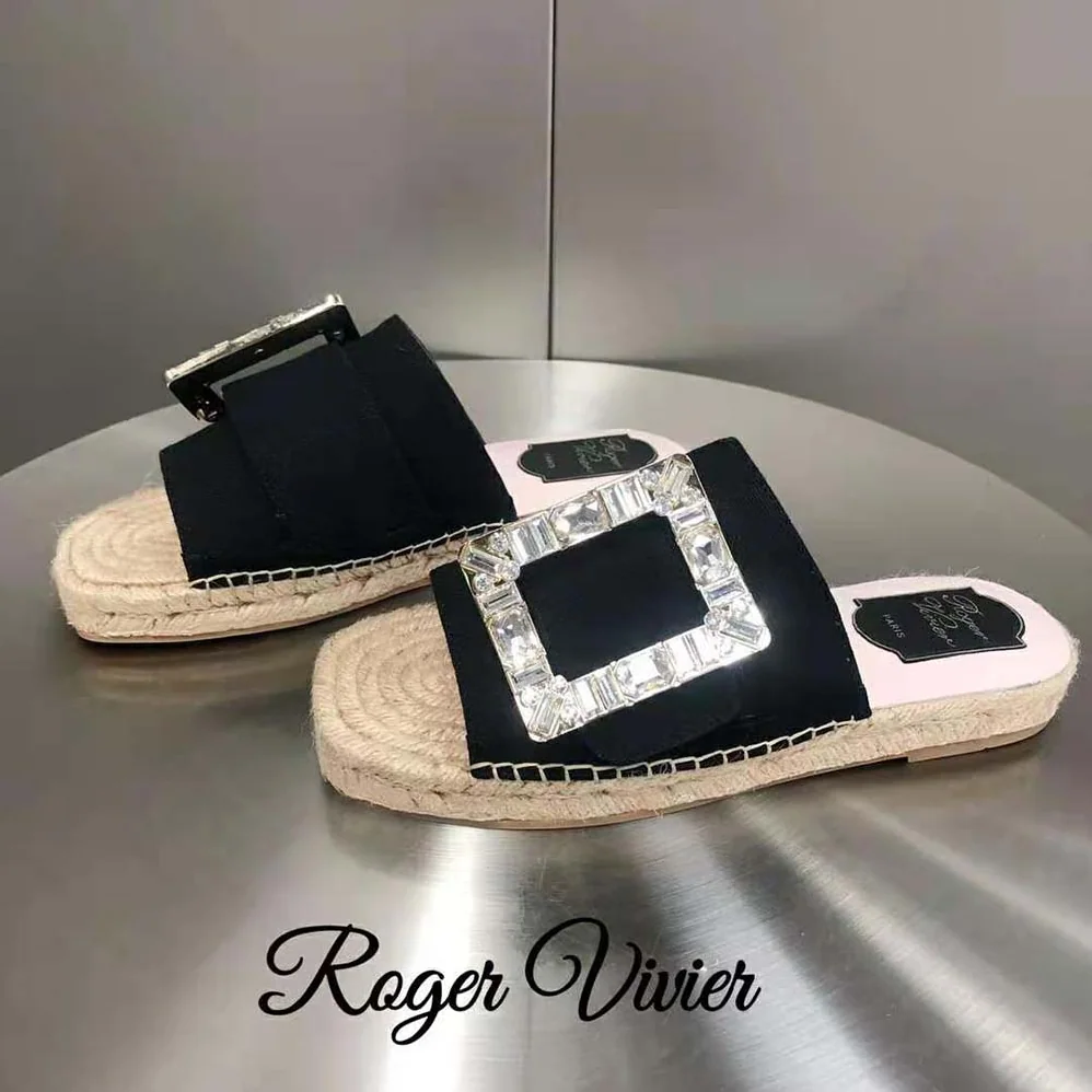 Roger Vivier Strass Buckle Espadrille Mules in Velvet for Women in Black