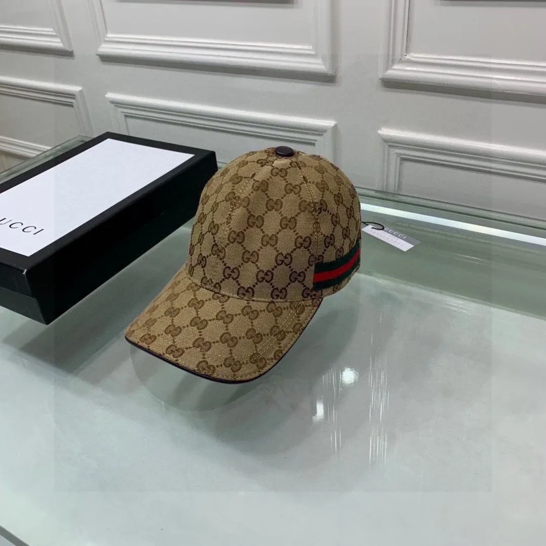 Gucci Original GG Canvas Baseball Hat With Web Beige in Ebony GG