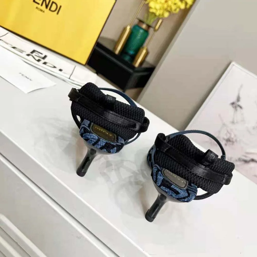 Fendi Colibrì Lite Medium-Heel Blue FF Chenille Slingbacks for Women Fendi Colibrì Lite Medium-Heel Blue FF Chenille Slingbacks for Women
