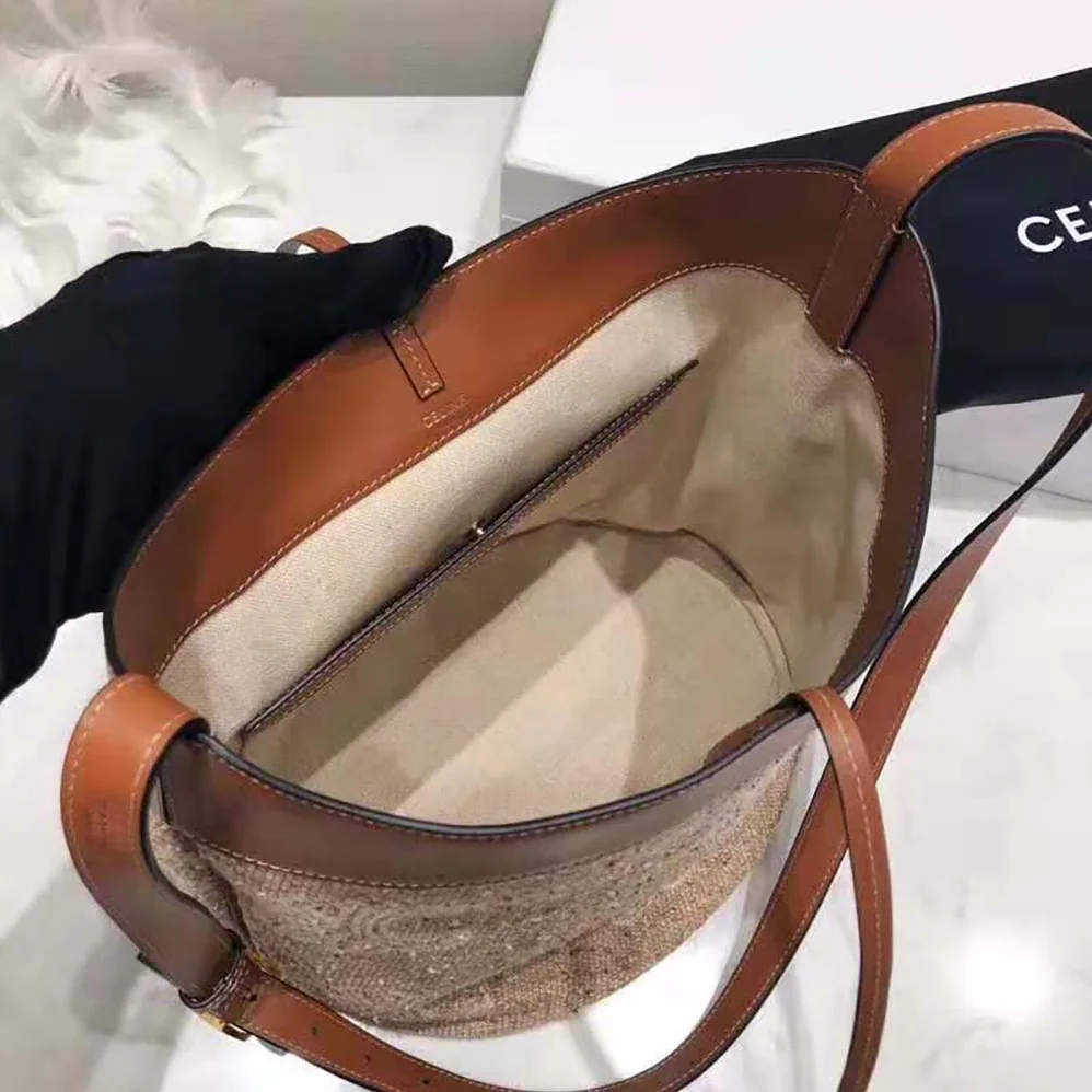 Celine Small Soft Bucket Bag in Triomphe Jacquard and Calfskin for Women Celine Small Soft Bucket Bag in Triomphe Jacquard and Calfskin for Women