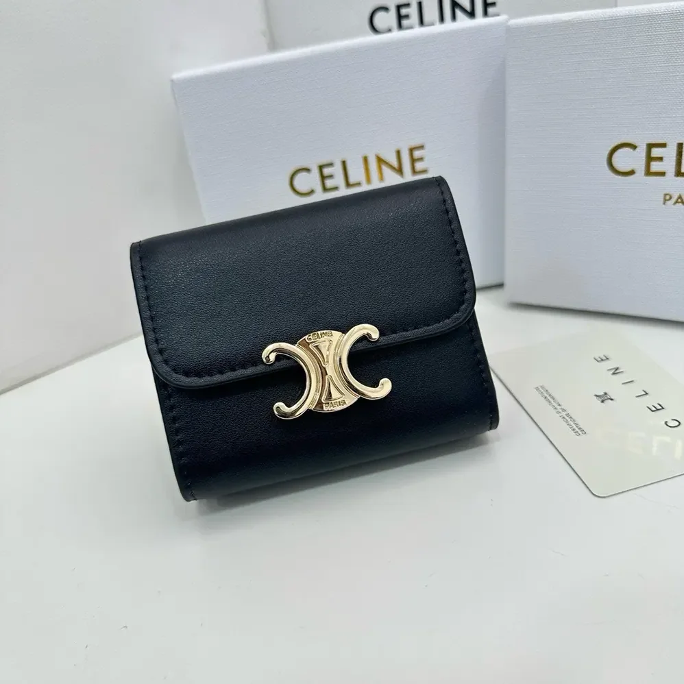 Celine Compact Wallet with Coin Triomphe in Shiny Calfskin for Women Celine Compact Wallet with Coin Triomphe in Shiny Calfskin for Women