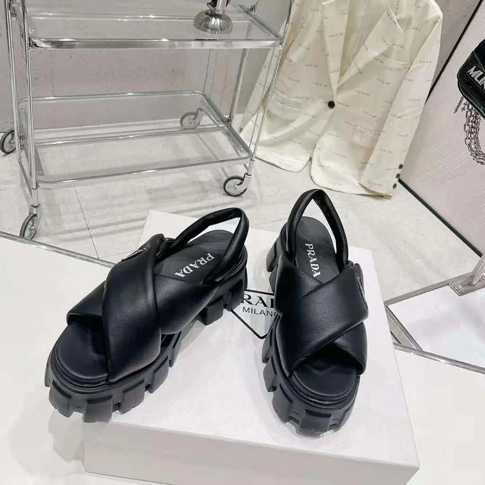 Prada Monolith Padded Nappa Leather Sandals for Women in Black