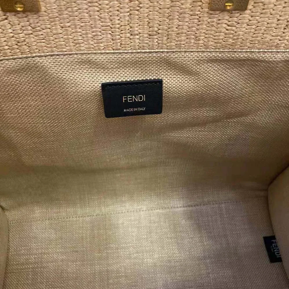 Fendi Sunshine Medium Embroidered Straw Shopper for Women