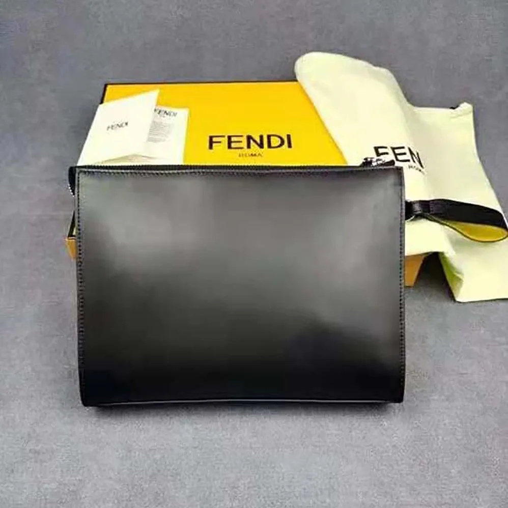 Fendi Flat Pouch Black Leather Pouch for Men Fendi Flat Pouch Black Leather Pouch for Men