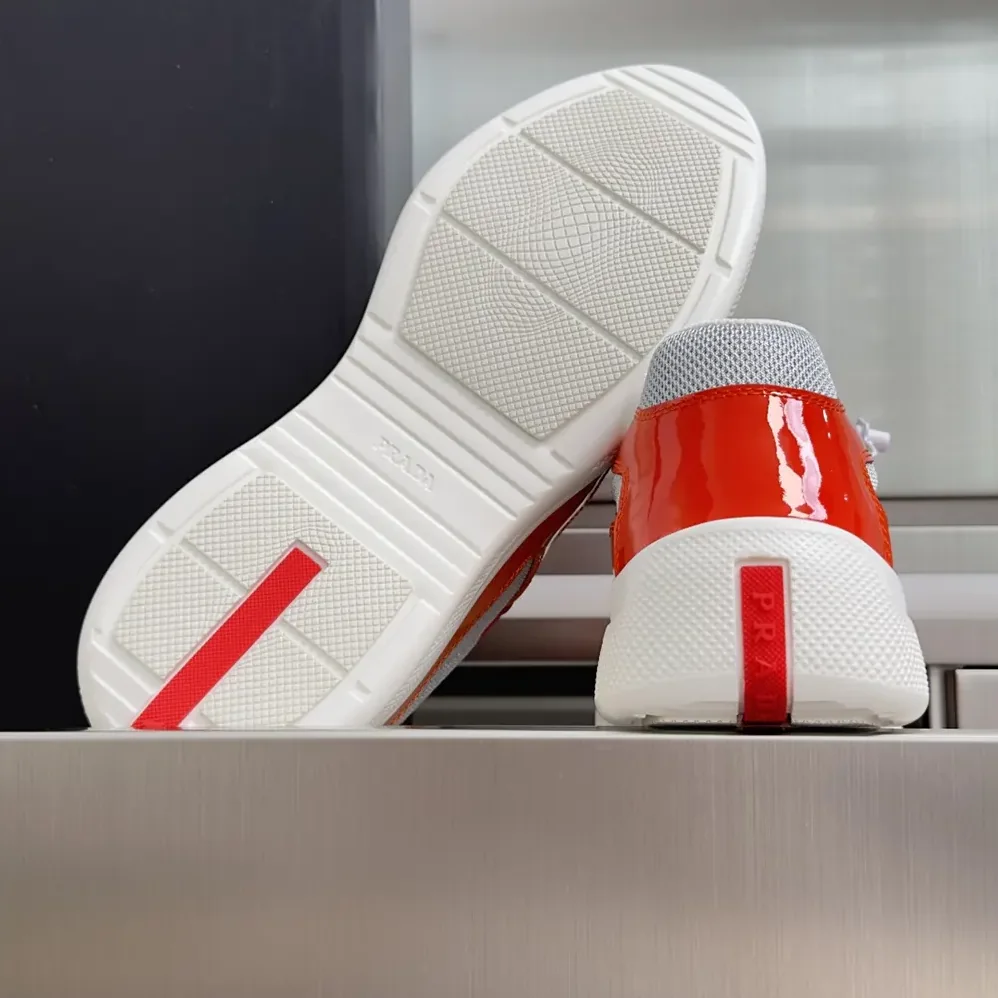 Prada Patent Leather And Technical Fabric Prada America'S Cup Sneakers for Unisex in Orange