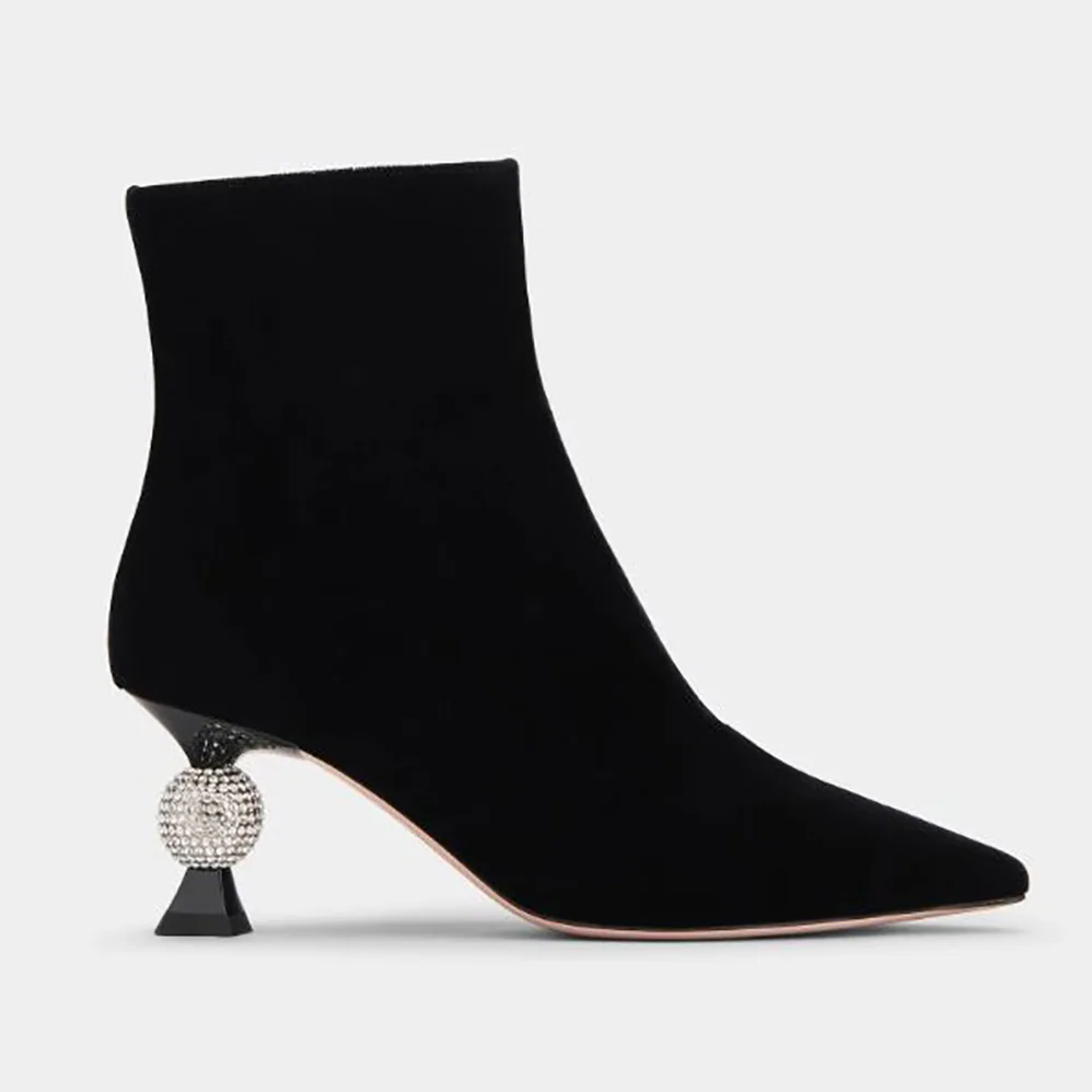 Roger Vivier Marlene Strass Booties in Velvet for Women Roger Vivier Marlene Strass Booties in Velvet for Women