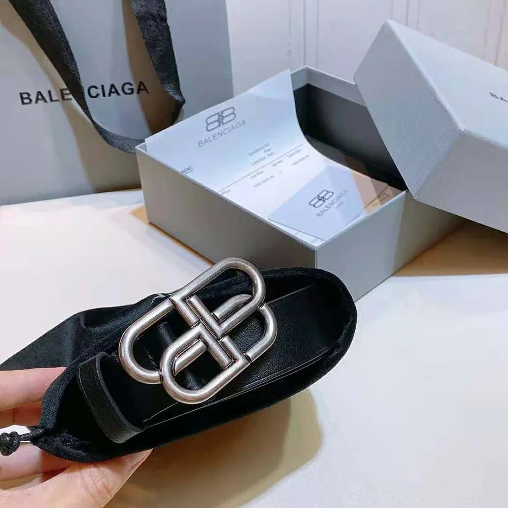 Balenciaga BB Large Belt in Black Vegetable Leather for Women