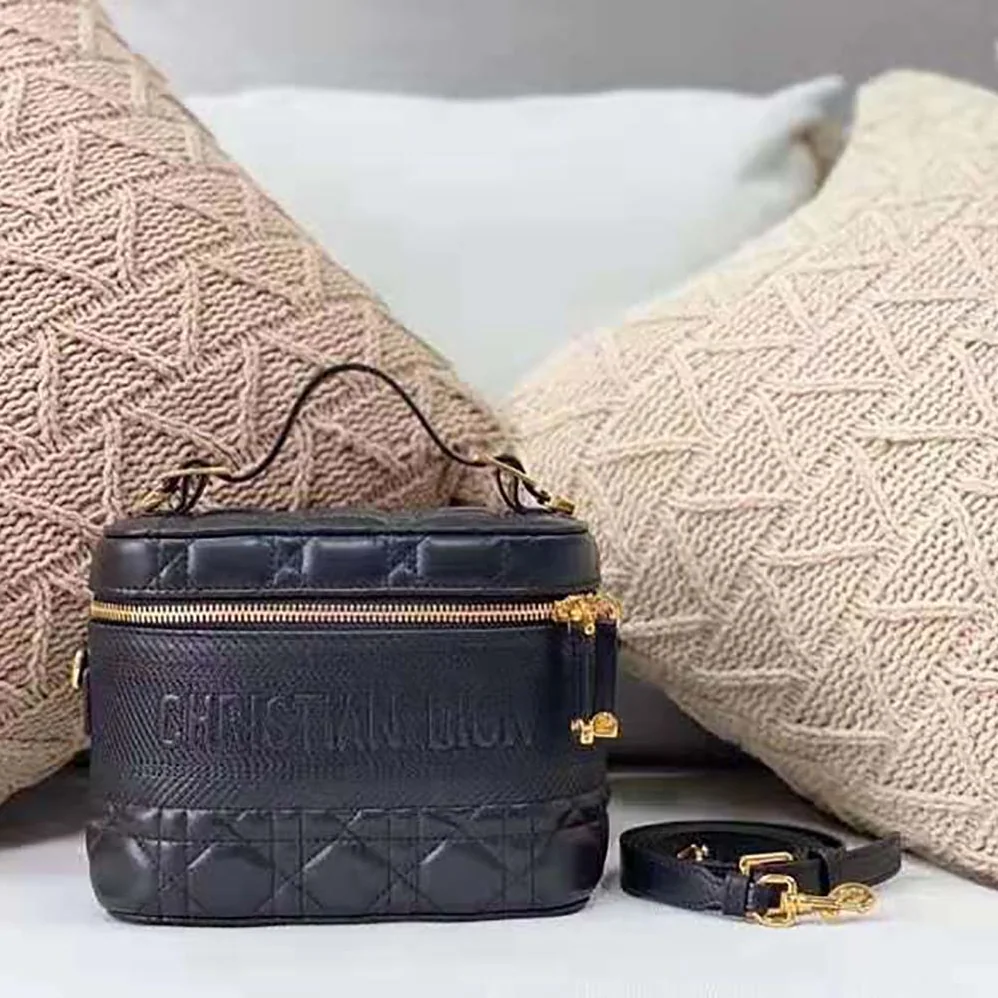Dior Small Diortravel Vanity Case Cannage Lambskin for Women in Black Dior Small Diortravel Vanity Case Cannage Lambskin for Women in Black