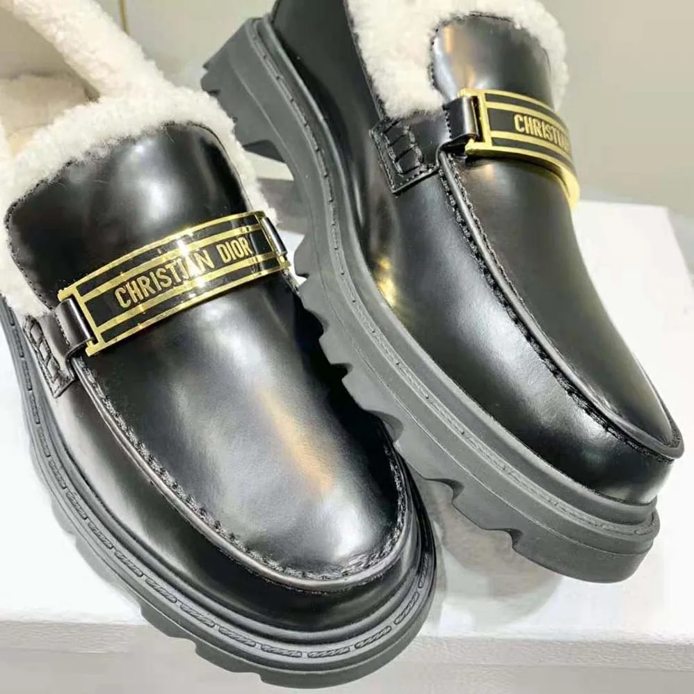 Dior Code Loafer Black Brushed Calfskin and White Shearling for Women Dior Code Loafer Black Brushed Calfskin and White Shearling for Women