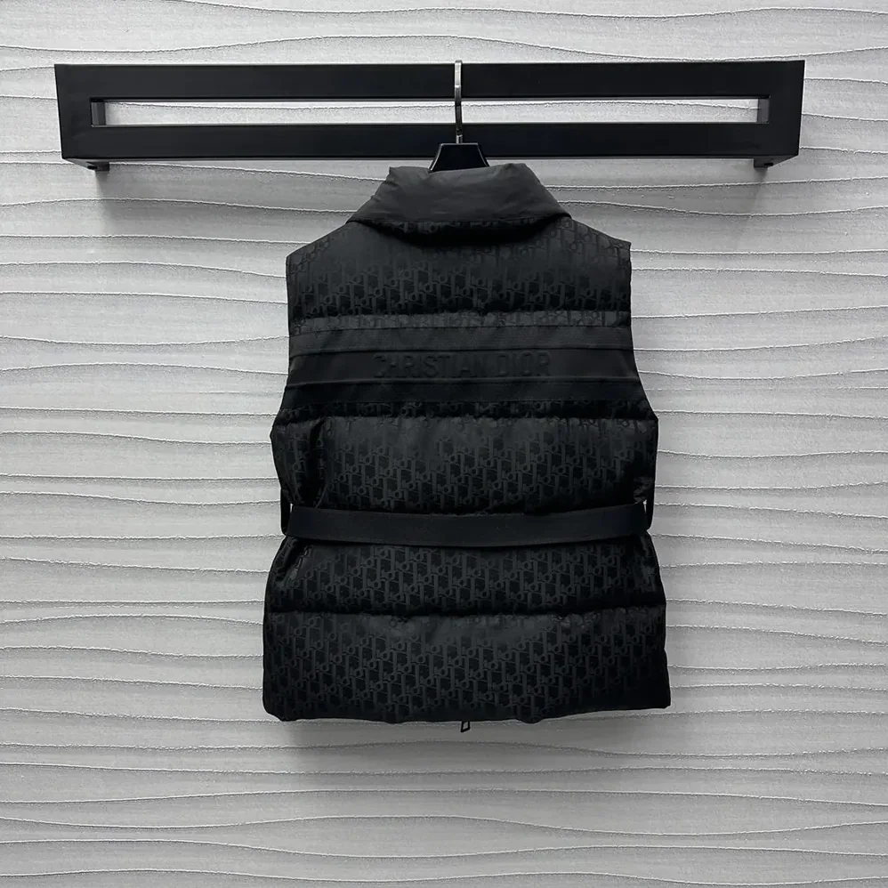 Dior DiorAlps Belted Puffer Vest Black Quilted Technical Taffeta Jacquard for Men