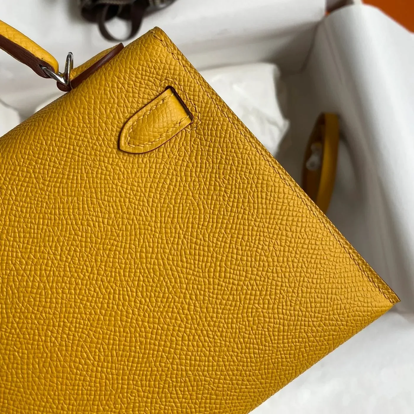Hermes Kelly Mini Top Handle Bag in Yellow Epsom Palladium Hardware