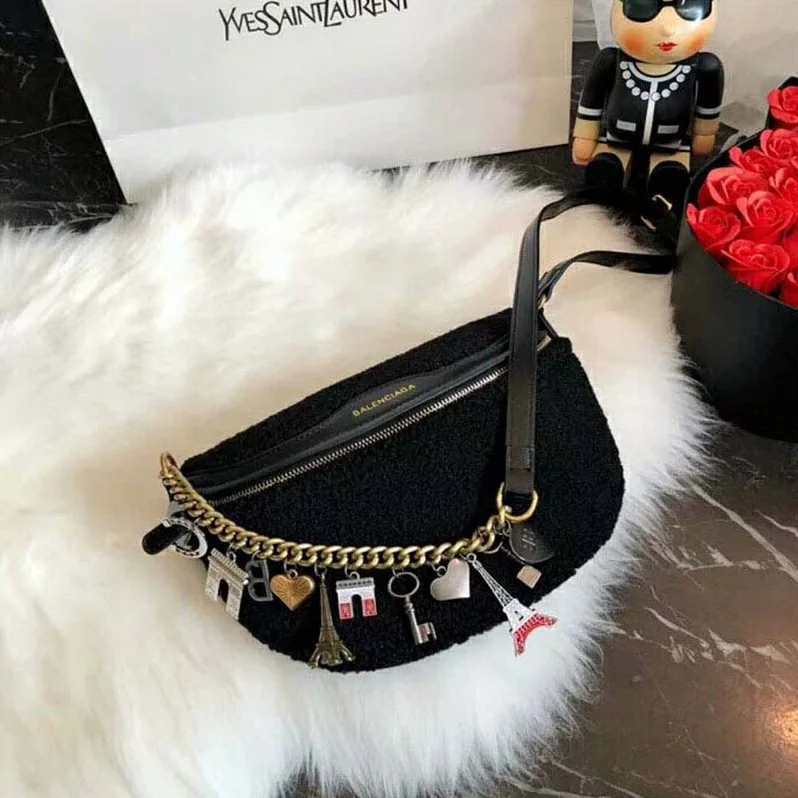 Balenciaga Souvenir Bag XS Velvet Jacquard Logo Belt Bag for Women Balenciaga Souvenir Bag XS Velvet Jacquard Logo Belt Bag for Women