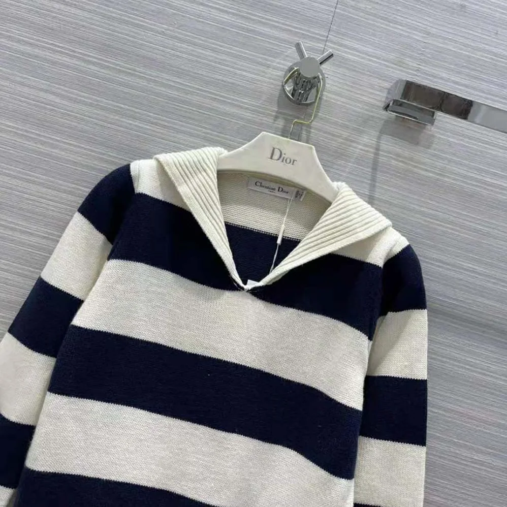 Dior Sweater Navy Blue and Ecru Dior Marinière Wool and Cashmere Knit for Women