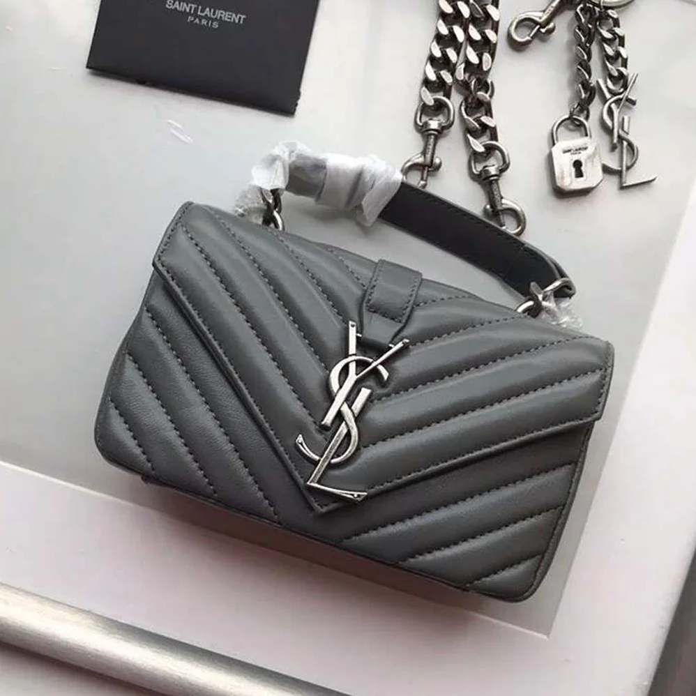 Saint Laurent YSL Classic Medium College Bag Matelasse Leather in Grey