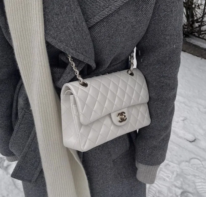 Chanel Classic Double Flap Bag Medium Crossbody in White Silver Hardware