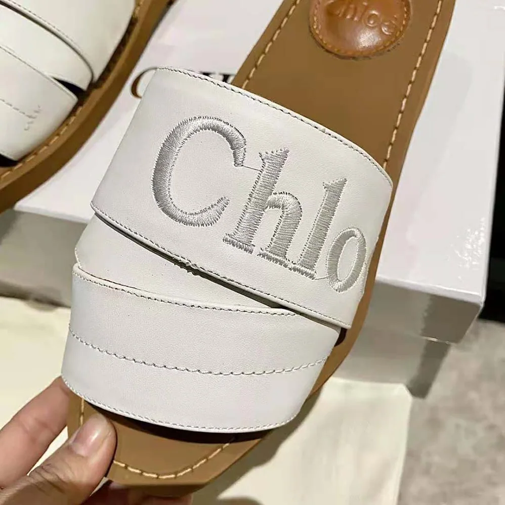 Chloe Woody Flat Mule for Women in White Chloe Woody Flat Mule for Women in White