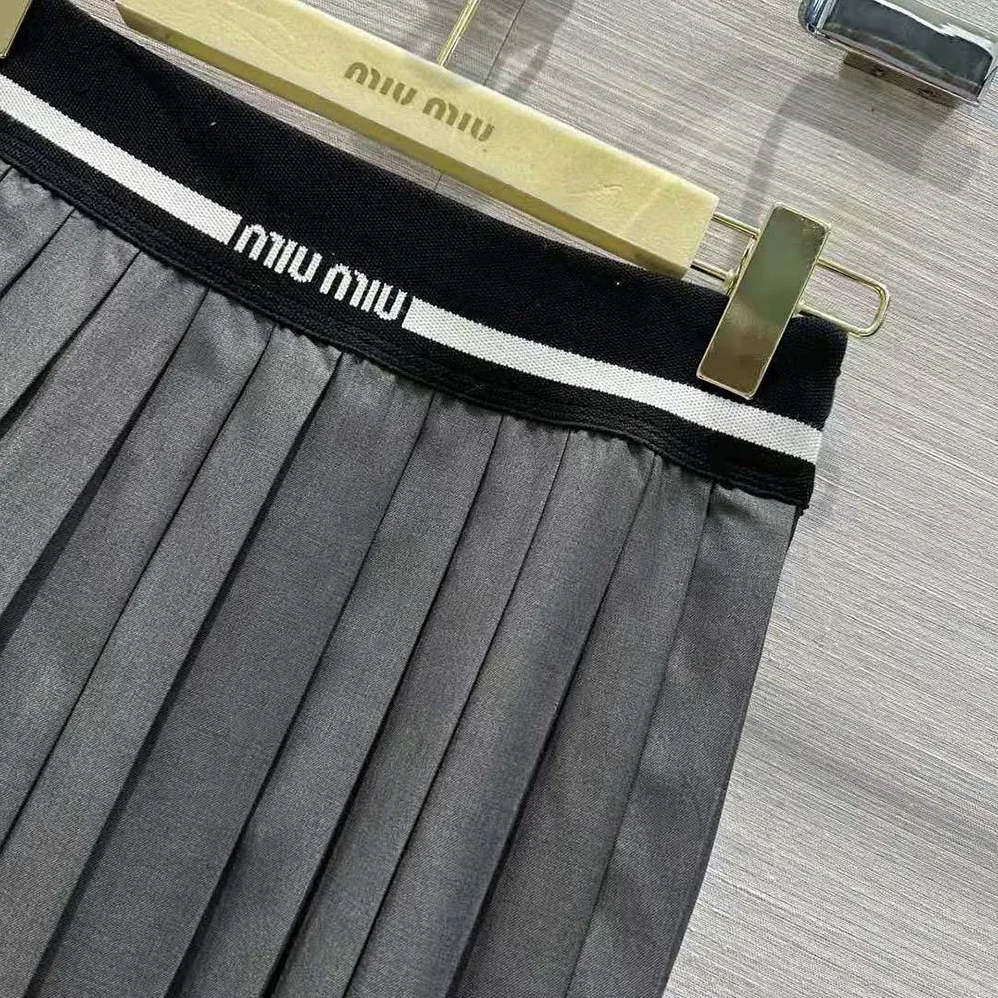 Miu Miu Prince of Wales Check Skirt with Intarsia Logo Knit Waistband for Women Miu Miu Prince of Wales Check Skirt with Intarsia Logo Knit Waistband for Women