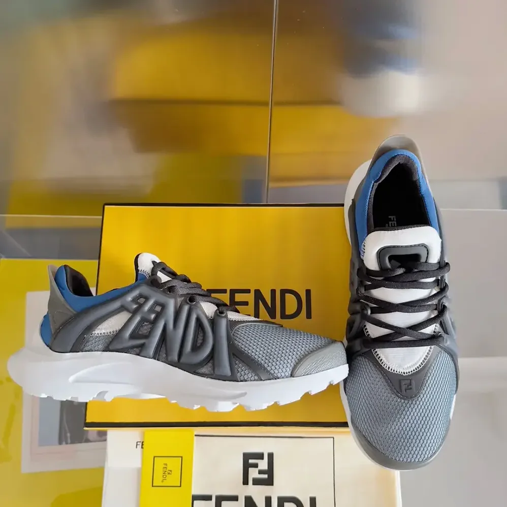 Fendi Tag Sneakers Blue Technical Mesh Running Sneakers for Men Fendi Tag Sneakers Blue Technical Mesh Running Sneakers for Men