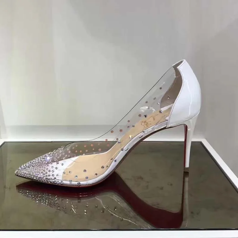 Christian Louboutin Degrastrass Pvc 85 mm Crystal Latte Patent Leather Shoes White for Women Christian Louboutin Degrastrass Pvc 85 mm Crystal Latte Patent Leather Shoes White for Women