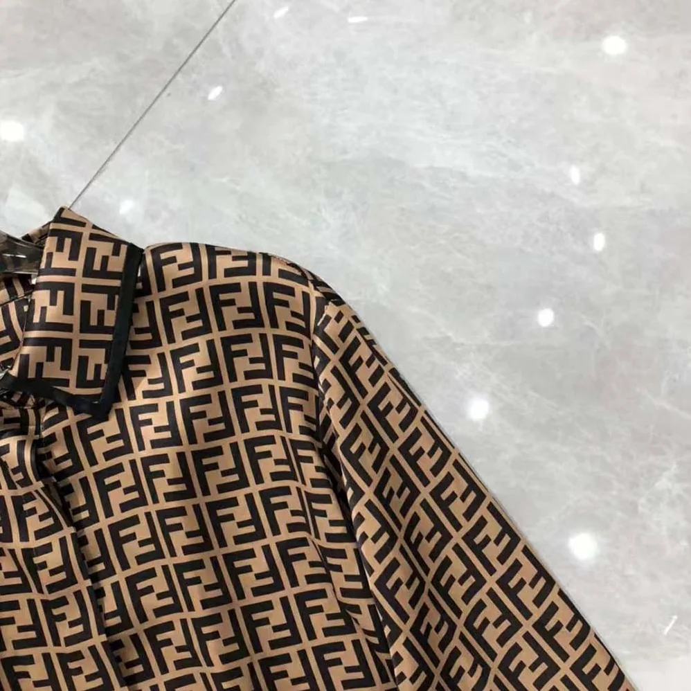 Fendi Brown Twill Shirt with Classic Collar for Women Fendi Brown Twill Shirt with Classic Collar for Women