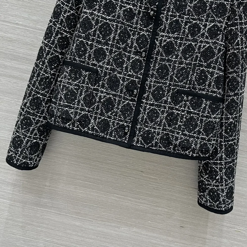 Dior Macrocannage Cropped Jacket Black and White Technical Cotton Tweed for Women