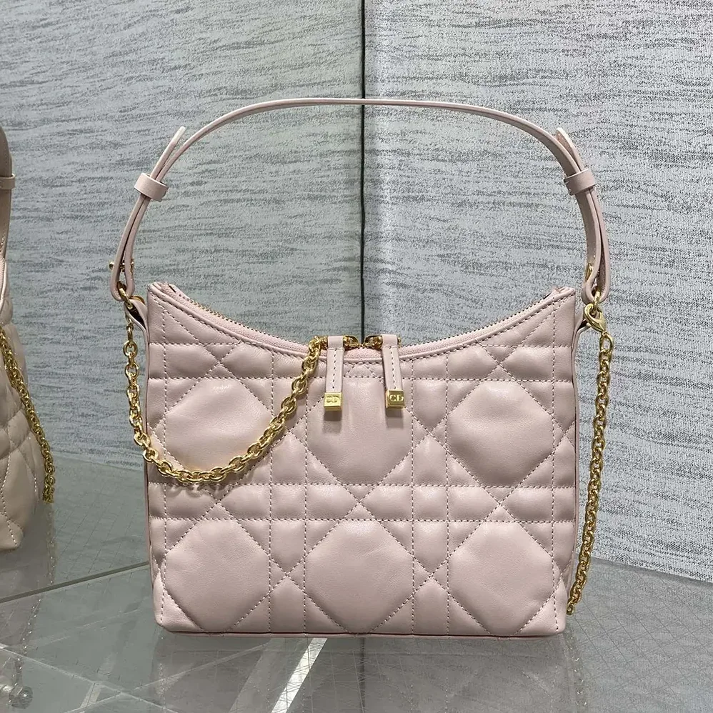Dior Miss Caro Diorling Mini Bag with Chain Powder Pink Macrocannage Lambskin for Women