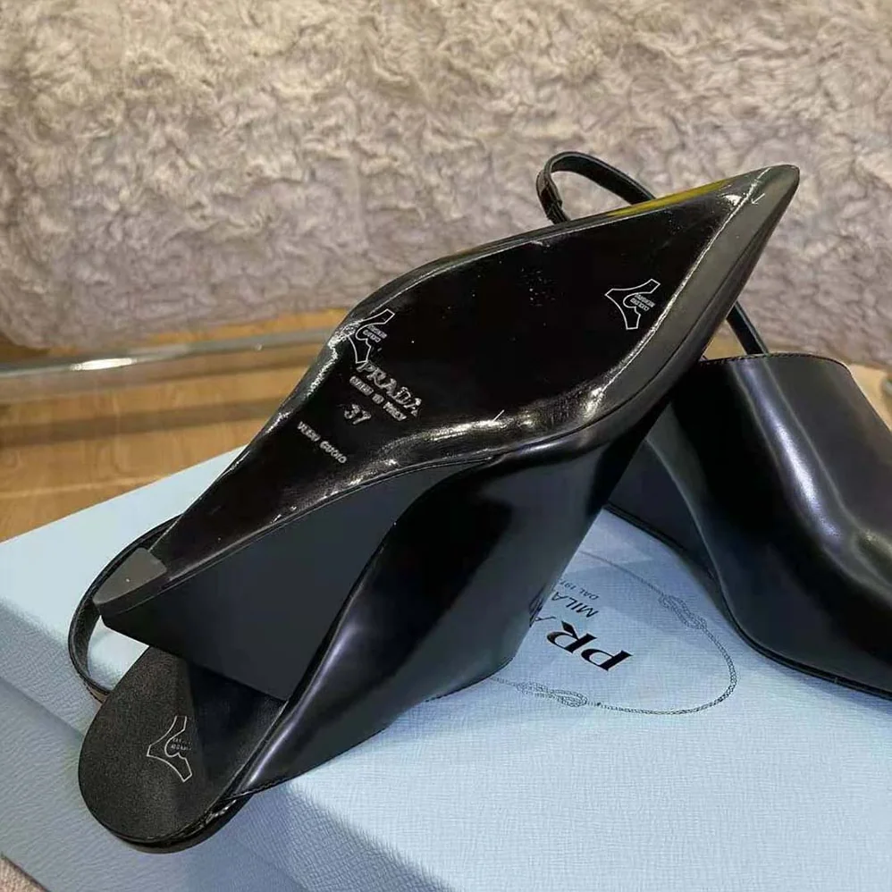 Prada Brushed Leather Slingback Pumps in 65mm Heel for Women in Black Prada Brushed Leather Slingback Pumps in 65mm Heel for Women in Black