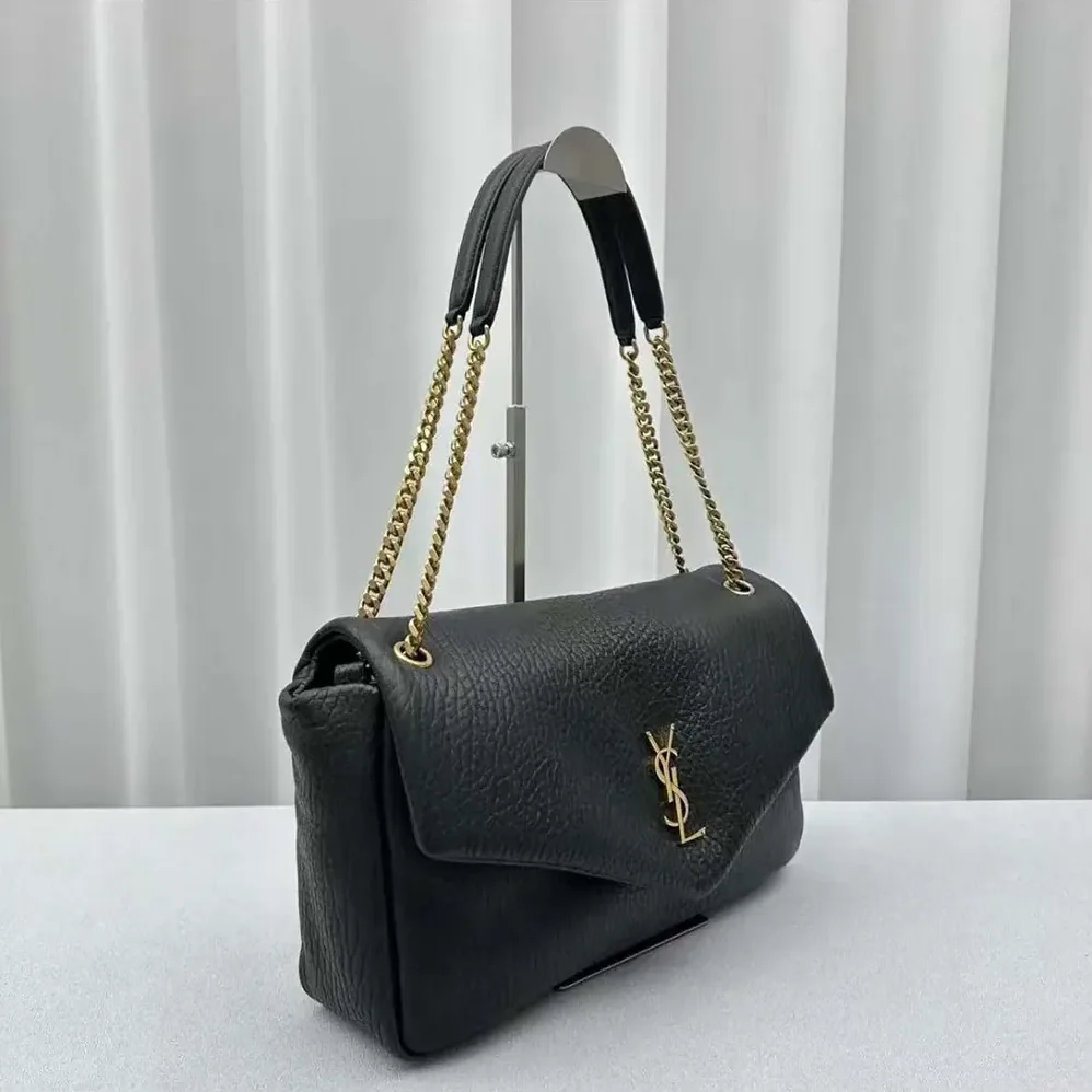 Saint Laurent YSL Calypso Large in Plunged Lambskin for Women in Black Saint Laurent YSL Calypso Large in Plunged Lambskin for Women in Black