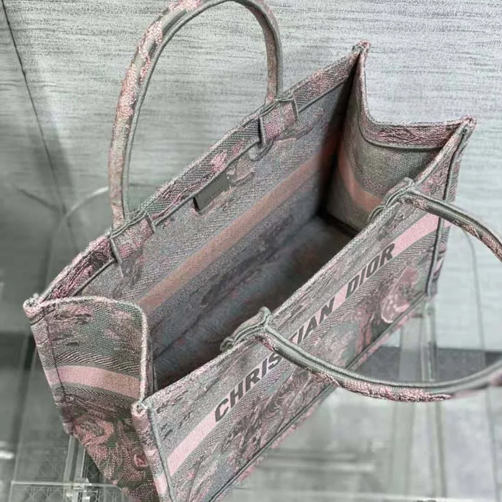 Dior Medium Dior Book Tote Gray and Pink Toile de Jouy Reverse Embroidery for Women Dior Medium Dior Book Tote Gray and Pink Toile de Jouy Reverse Embroidery for Women