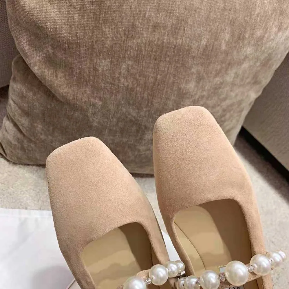Jimmy Choo ADE Flat Ballet Pink Suede Flats with Pearl Embellishment for Women