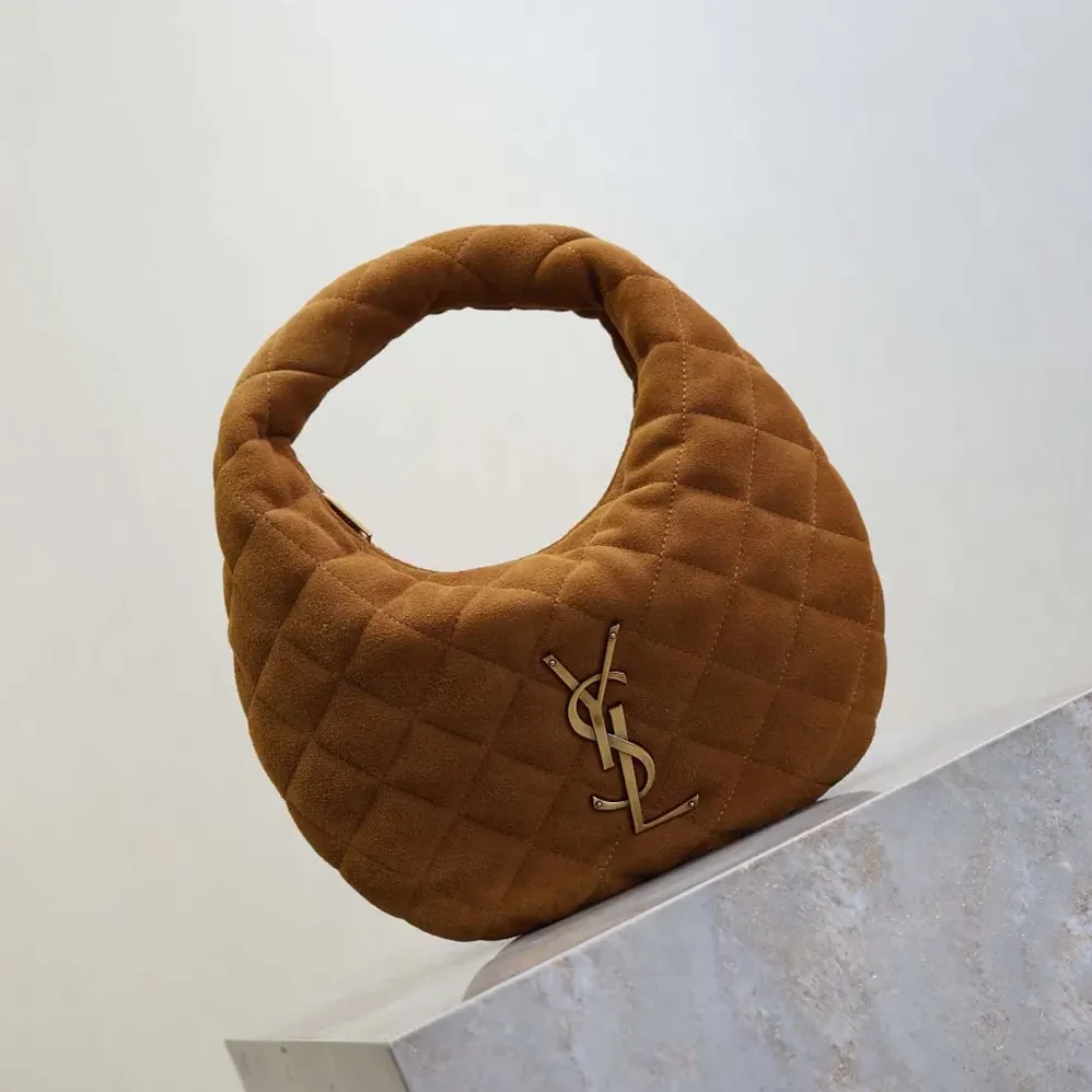 Saint Laurent YSL Icarino In Quilted Suede for Women in Brown Saint Laurent YSL Icarino In Quilted Suede for Women in Brown
