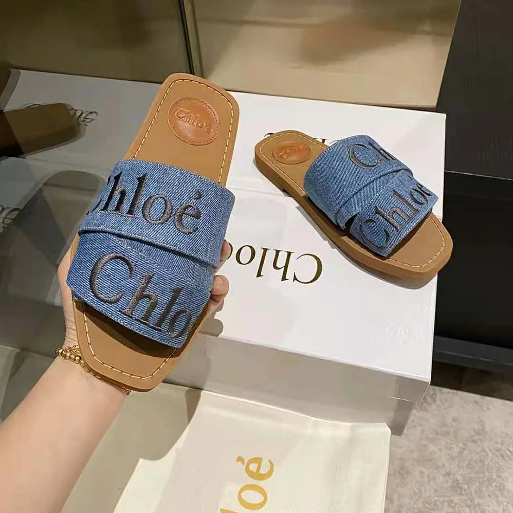 Chloe Woody Flat Mule for Women in Navy