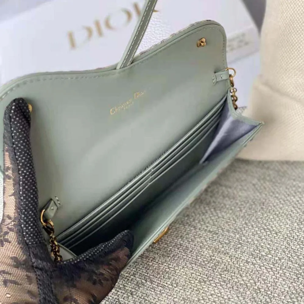 Dior Long Saddle Wallet with Chain Gray Dior Oblique Jacquard for Women
