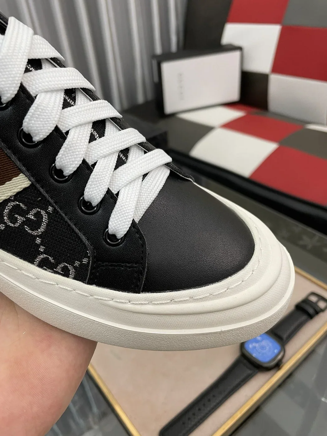Gucci GG Embroidery Sneaker With Web Black for Men Gucci GG Embroidery Sneaker With Web Black for Men