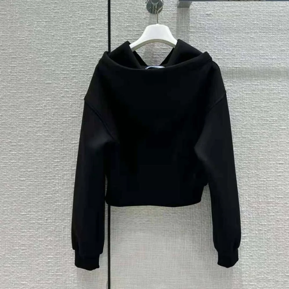 Prada Cotton Fleece Hoodie for Women in Black Prada Cotton Fleece Hoodie for Women in Black
